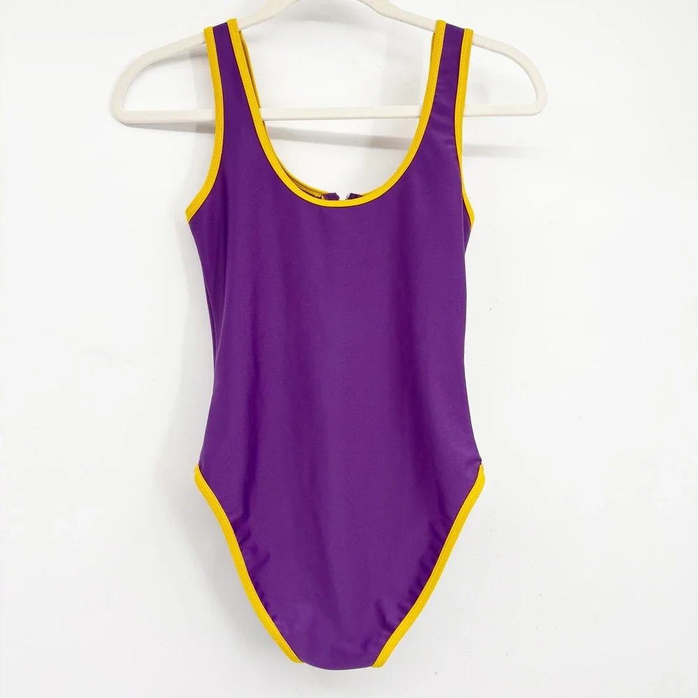NFL Team Apparel Womens Minnesota Vikings Zip Front Sporty One‎ Piece Swimsuit S